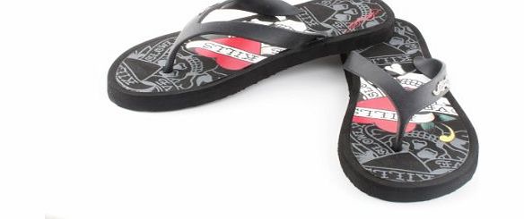 Ed Hardy Logo Luxury Designer Mens Flip Flops / Sandals (UK 8, Black)