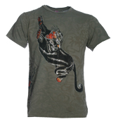 Ed Hardy Panther Jumping Dark Olive T-Shirt