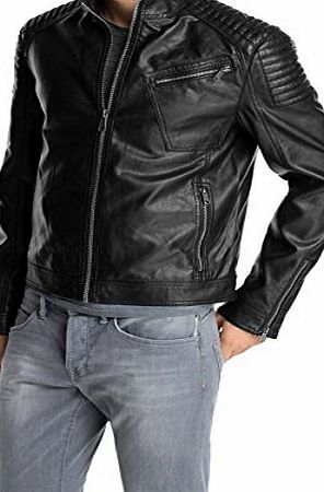 edc by Esprit  Mens 124CC2G008 PU Blouson Leather Long Sleeve Jacket, Black, Small