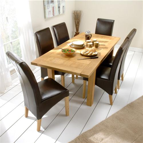 Small Oak Dining Set with 6 Straight-back