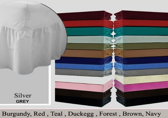 EDS NON IRON VALANCE SHEET Percale Polycotton Plain Dyed Fitted valance Sheets, 4 Sizes, Range Of 22 Colours, Pillow Cases (Silver Grey, Double)
