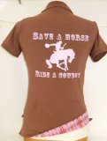 Checkers polo shirt Chocolate Size M(12) Save a horse ride a cowboy