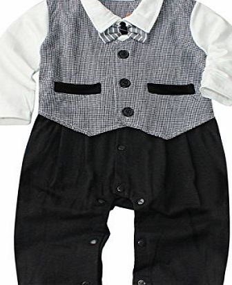 Baby Boys Wedding Check Tuxedo Suit Bowtie Romper Bodysuit Outfits 12-18 Months Clothes