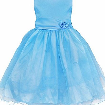EFE Kids Girls Sleeveless Flower Tulle Formal Dress Wedding Bridesmaid Party Christening Dress Blue 6-7 Years
