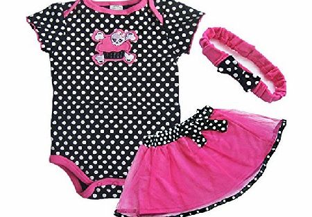 EFE Newborn Baby Girls Romper Bodysuit Tutu Skirt Headband Summer 4pcs Sets Party Shower Outfits Polka Dot Skull amp; Pink Skirt 9 Months