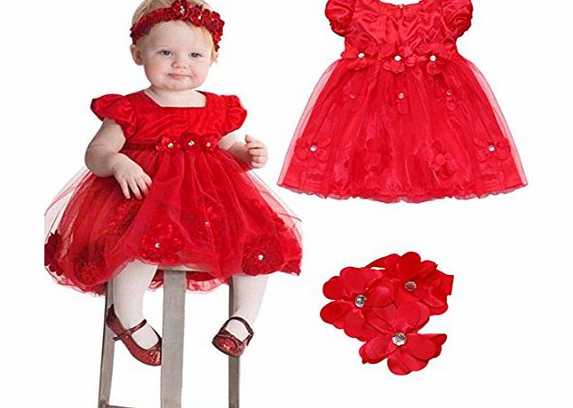 EFE Newborn Infant Baby Girls Petals Party Formal Dress   Flower Headband 2PCs Outfit 6-12 Months
