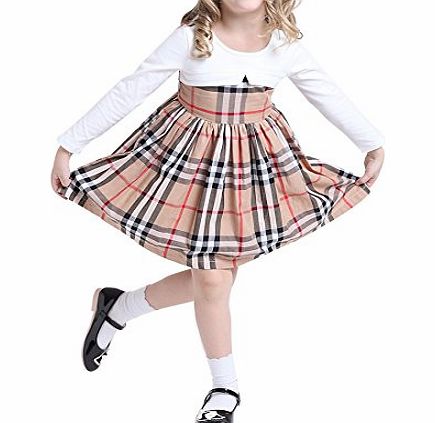 EFE Toddlers Baby Girls Cotton Dresses Kids Long Sleeve Plaids Tartan Skirt Clothing 4 Years