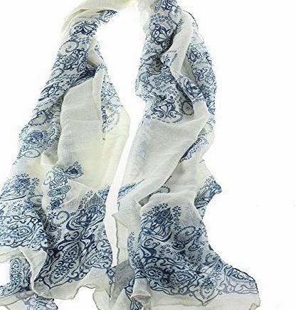 eFuture TM) Blue Beige Porcelain Pattern Gaze De Paris Scarf Thin Long Scarf Wrap Silk Scarves For women Girl Lady  eFutures nice Keyring