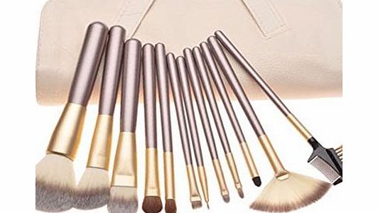 12PCS Professional Makeup Brush Set w/ White Pouch Blush, Eyeshadow,Eyebrow,Eyelash,Lip,Concealer,Powder and Fan Blush Tool Kit