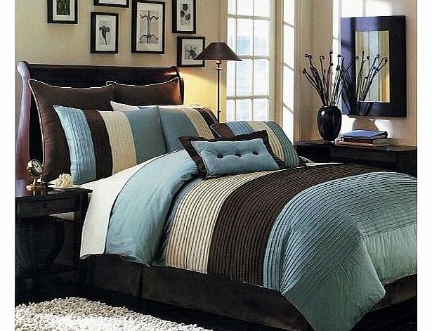 Queen Size Blue Hudson Luxury 8-Piece Comforter Set