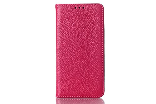 Luxury Real Leather Huawei Honor 6 Case, Genuine Leather Business Series Protective Skin Cover with Wallet Design Flip -Litchi Grain, Rose