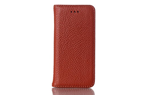 Real Leather Wallet Cover, Verizon AT&T Sprint T-Mobile International and Unlocked, Genuine Leather Case Litchi Grain for iPhone 5C 5 C, Brown