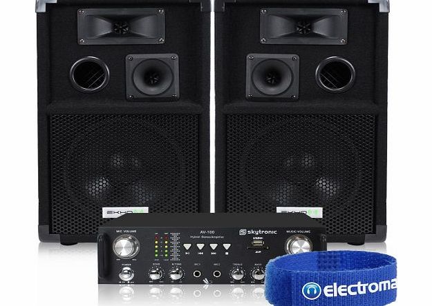 2x Ekho 8`` Inch Party DJ Speakers + Hi-Fi Amplifier Home Audio Cinema Sound System 800W