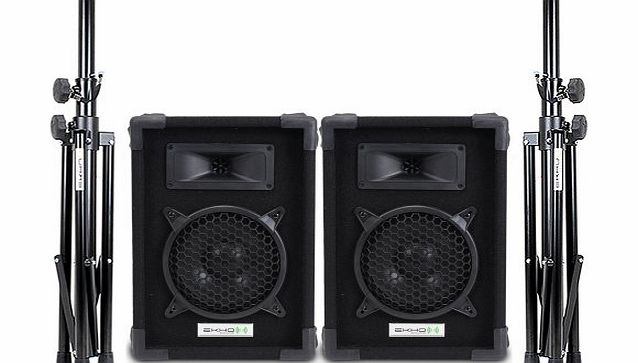 Ekho 2x Ekho MAX 8`` Inch Passive PA Party Disco Home Audio Speakers   2x DJ Speaker Stands Setup 300W