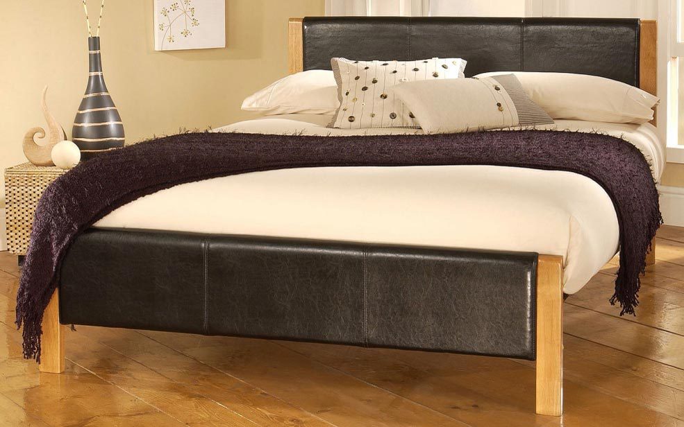 Elan Mira Black Faux Leather Bedstead, Single,