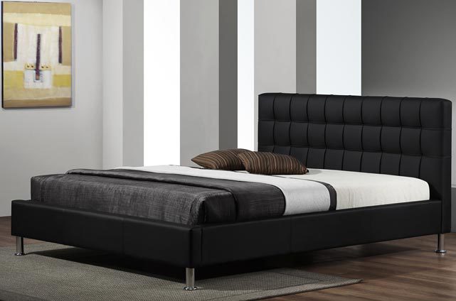 Elan Vela Black Faux Leather Bedstead, Double,