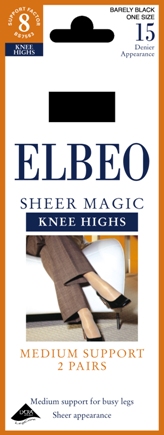 Elbeo Ladies 2 Pair Elbeo Sheer Magic Medium Support Knee Highs In 2 Colours Barely Black