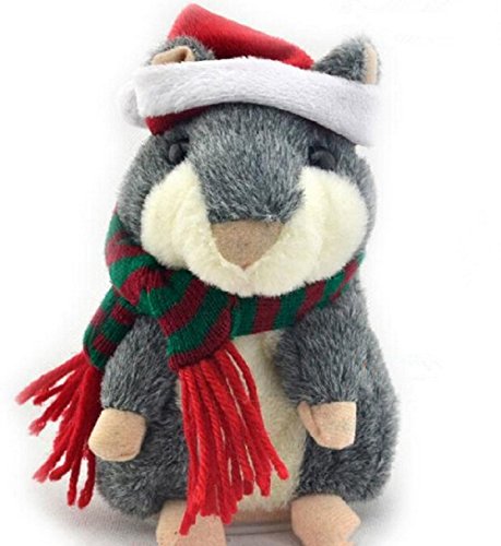 Christmas Plush Animal Toy Electronic Pet Hamster Mice Mimicry Talking Mouse-Gray/Brown With Christmas Hat Opitional (Gray)