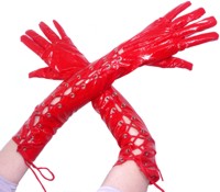 Length Lace Up Gloves Red Vinyl