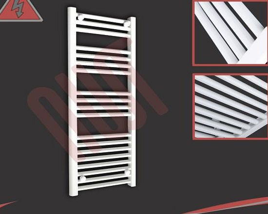 Electric Ladder Rails (White) 400mm(w) x 1000mm(h) Straight White Electric Heated Towel Rail, Radiator, Warmer. Supplied with 250 Watt Electric Heating Element