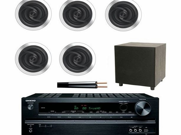 5.1 Surround Sound Amp with Aton Ceiling Speakers, Subwoofer amp; Speaker Cable
