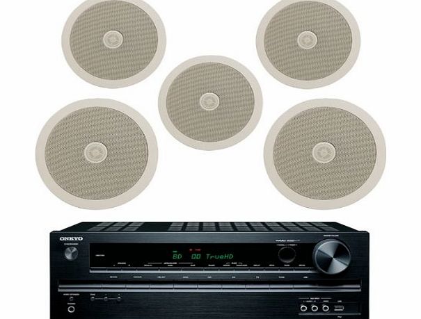 5.1 surround sound Onkyo amplifier complete with 5 Ceiling speakers amp; 100m cable