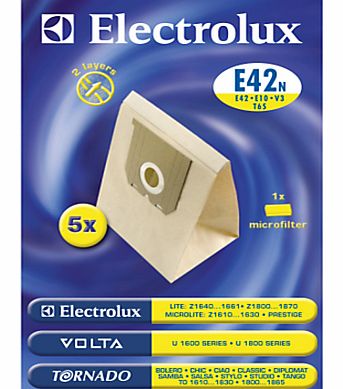 Electrolux E42N Vacuum Cleaner Bags, Pack of 5