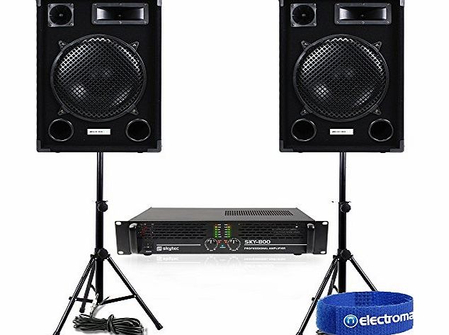 Electromarket 2x 12`` Disco Bass Speakers Party DJ Amplifier Pub Gig System   Stands 1200W