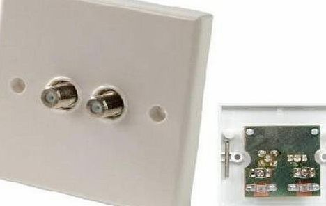 Electromart Double ``F`` Type Coaxial Wall Socket Plate Tv Ntl Sky