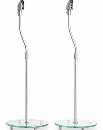 Deluxe Pair of Glass Steel Silver Speaker Stands - Home Cinema Hifi Surround Sound