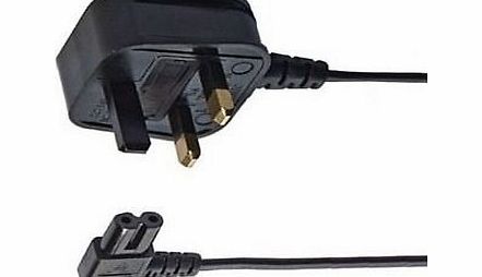 Black 1.9m Fig 8 Mains Power Cable/Lead by electrosmart ~ 3 Pin Moulded UK Plug to Right Angled IEC C7 Figure 8