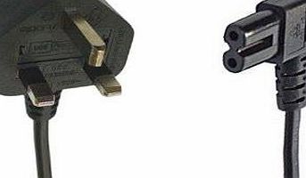 Black 5m Mains Power Cable/Lead by electrosmart ~ 3 Pin Moulded UK Plug to Right Angled IEC C7 Figure 8