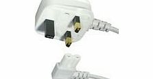 White 5m Mains Power Cable/Lead by electrosmart ~ 3 Pin Moulded UK Plug to Right Angled IEC C7 Figure 8