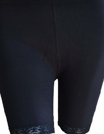 elegance1234 Girls Cotton Lycra Cycling Shorts Above Knee Lace Leggings Stretchy Quality For School/Sport(Ref:3120lace) (11-13 years, Black)
