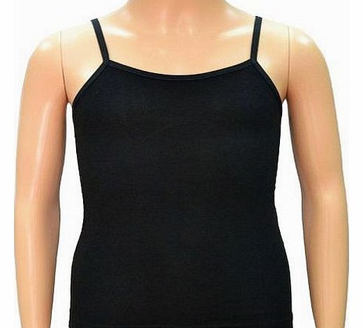 GIRLS COTTON LYCRA SPAGHETTI STRAP QUALITY CAMISOLE VEST TOPS ***SAME DAY POSTING*** (11-13 YEARS, BLACK)