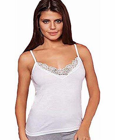elegance1234 Ladies Cotton Laced camisole Vest (Lace) (Small Uk 8-10, White)