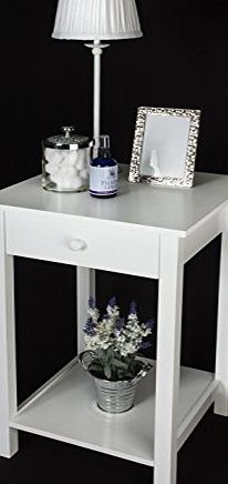 Elegant Brands Ltd Elegant white wooden square side table , one drawer and lower shelf - suit: Bedside, Lamp, Hall, Coffee and Occasional