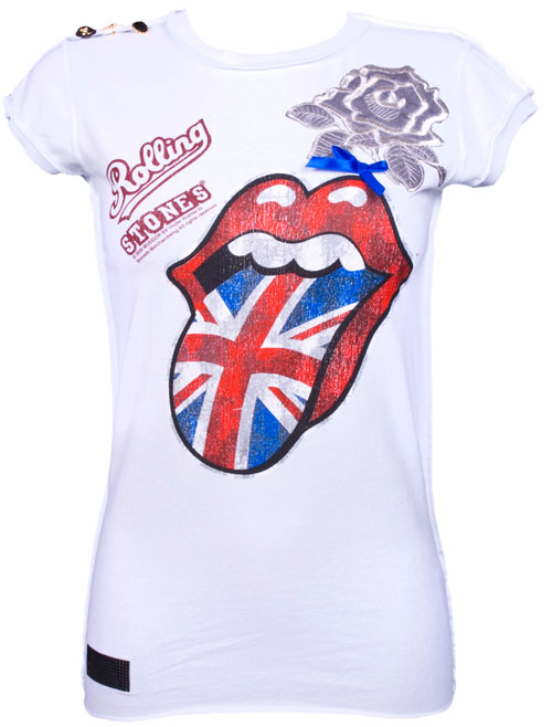 Elegantly Waisted Customised Rolling Stones UK Flag Ladies T-Shirt