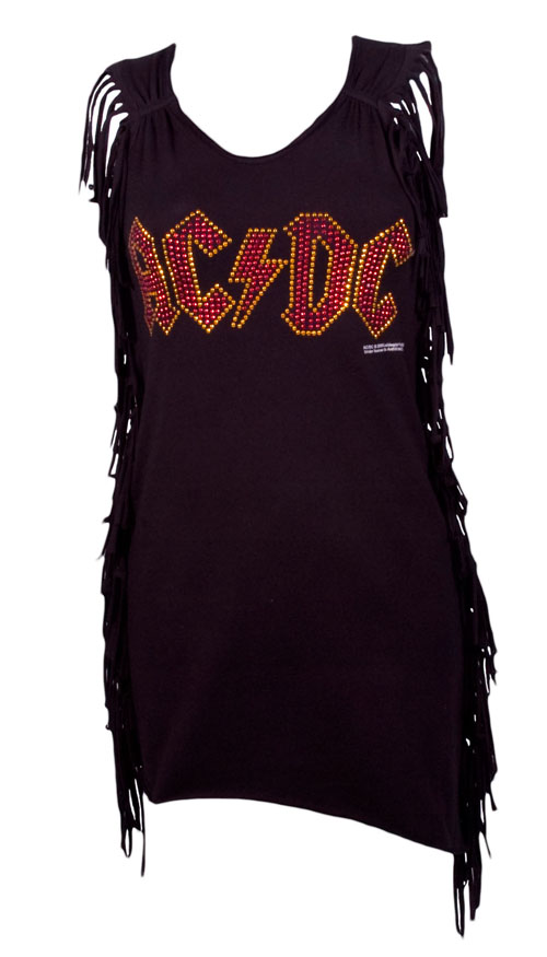 Elegantly Waisted Ladies Diamante AC/DC Fringed Vest from