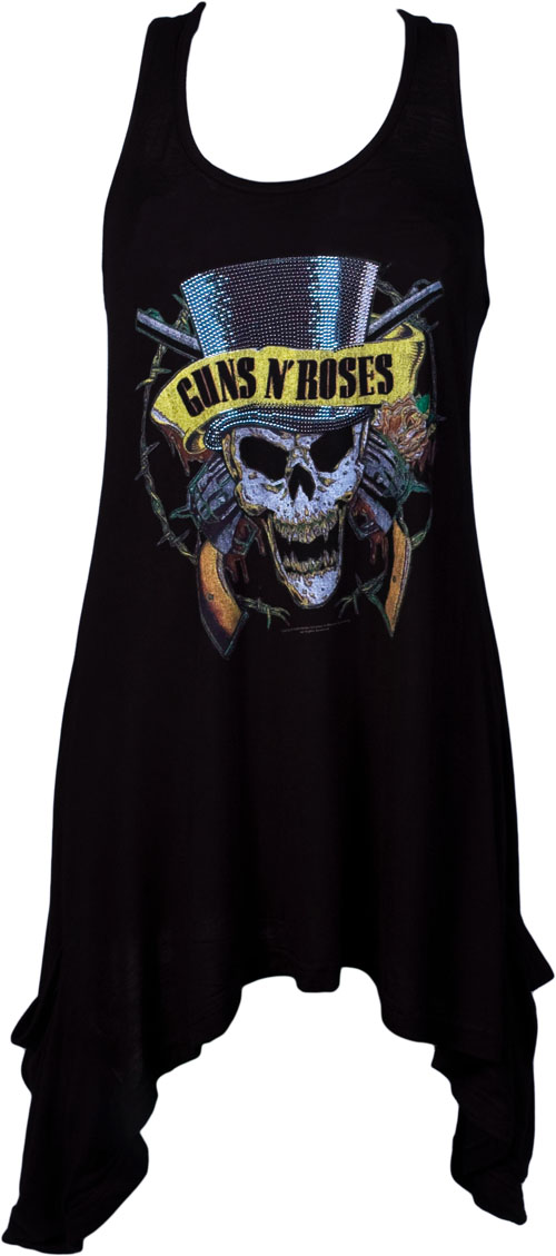 Elegantly Waisted Ladies Guns and Roses Pocket Vest Dress from