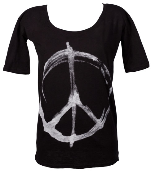 Elegantly Waisted Ladies Peace Sign Oversized Popper T-Shirt from