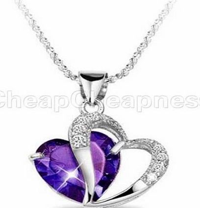 elegantstunning Lady 925 Sterling Silver Amethyst Purple Heart Crystal Pendant Necklace