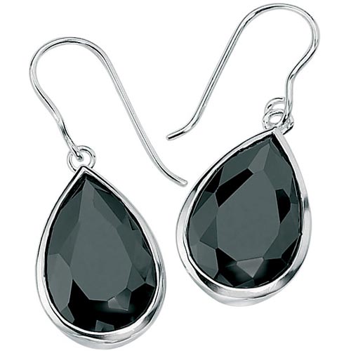 Elements Black Cubic Zirconia Drop Earrings In Sterling Silver By Elements