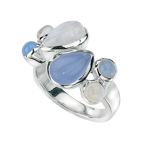 Elements Chalcedony and Rainbow Moonstone Ring in In Silver By Elements