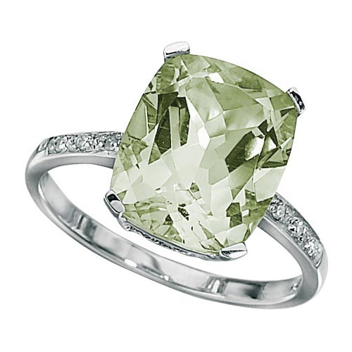 Green Amethyst and Diamond Ring In 9 Carat White Gold By Elements