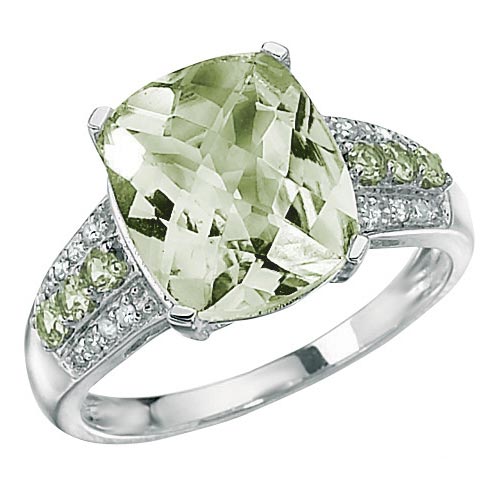 Green Amethyst, Peridot and Diamond Ring In 9 Carat White Gold By Elements