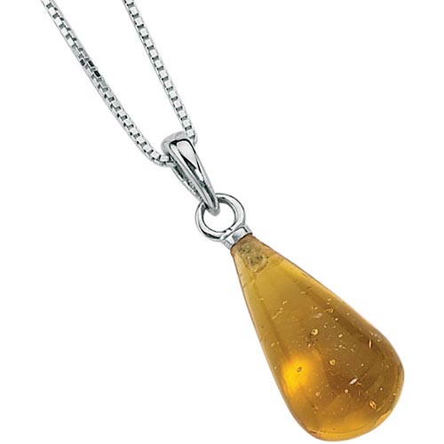 Elements Pear Shape Amber Pendant In Sterling Silver By Elements