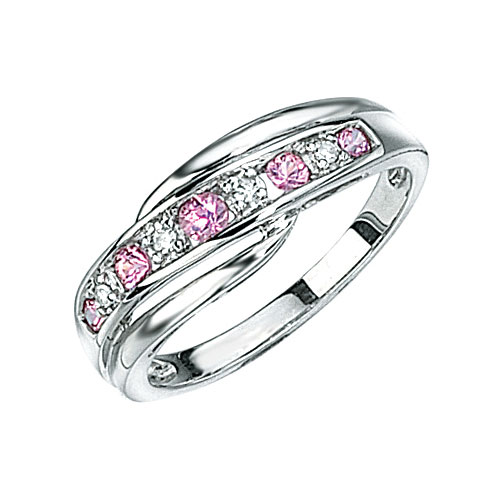 Pink Sapphire and Diamond Ring in 9 Ct White Gold by Elements