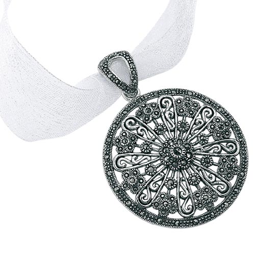 Elements Round Marcasite Pendant In Sterling Silver By Elements