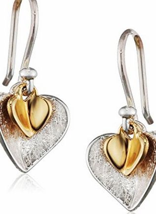 Elements Silver Gold Plated Double Heart Sterling Silver Earrings of Length 2.5 cm